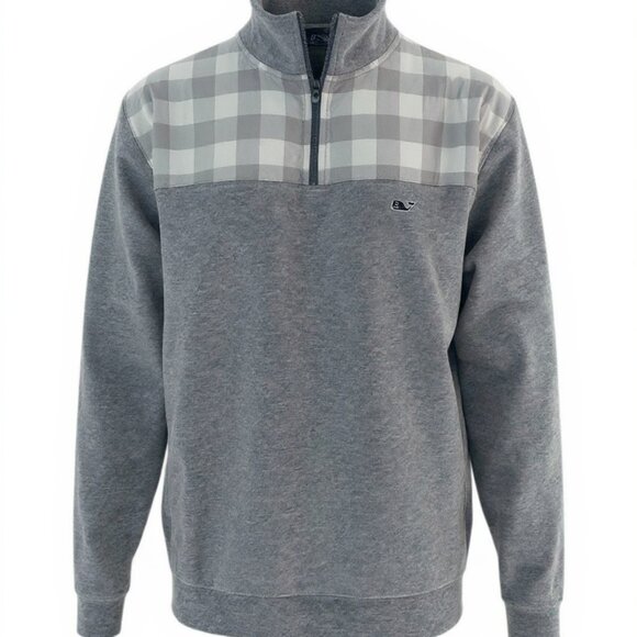 Vineyard Vines 1/4 Zip Shep Shirt Women Size XL Gray Plaid - Picture 1 of 5